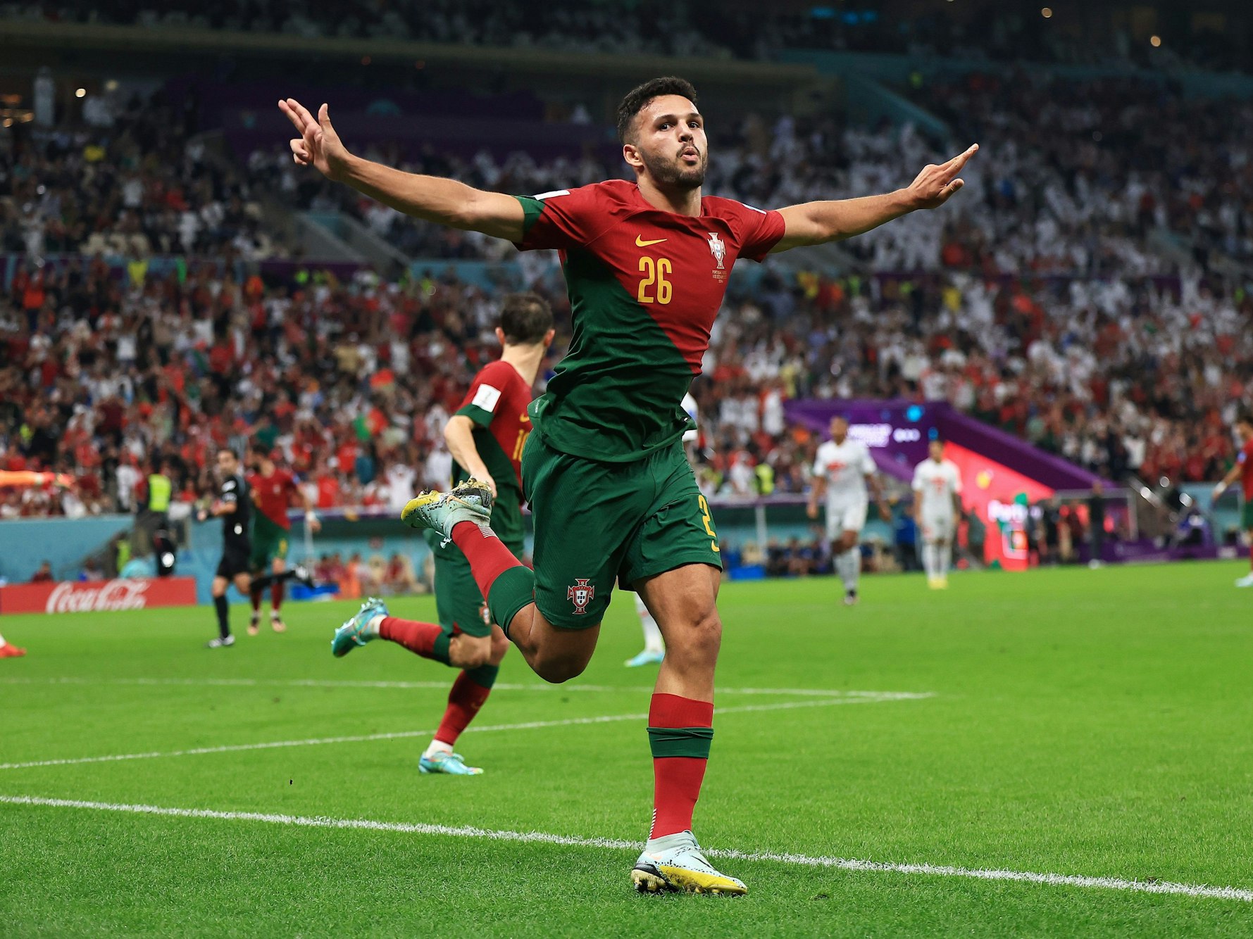 Goncalo Ramos jubelt nach seinem dritten Tor im WM-Achtelfinale gegen Portugal am 6. Dezember 2022.
