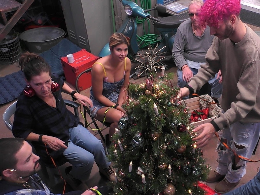 Die Bewohner:innen schmücken den Weihnachtsbaum.
Promi Big Brother 2022