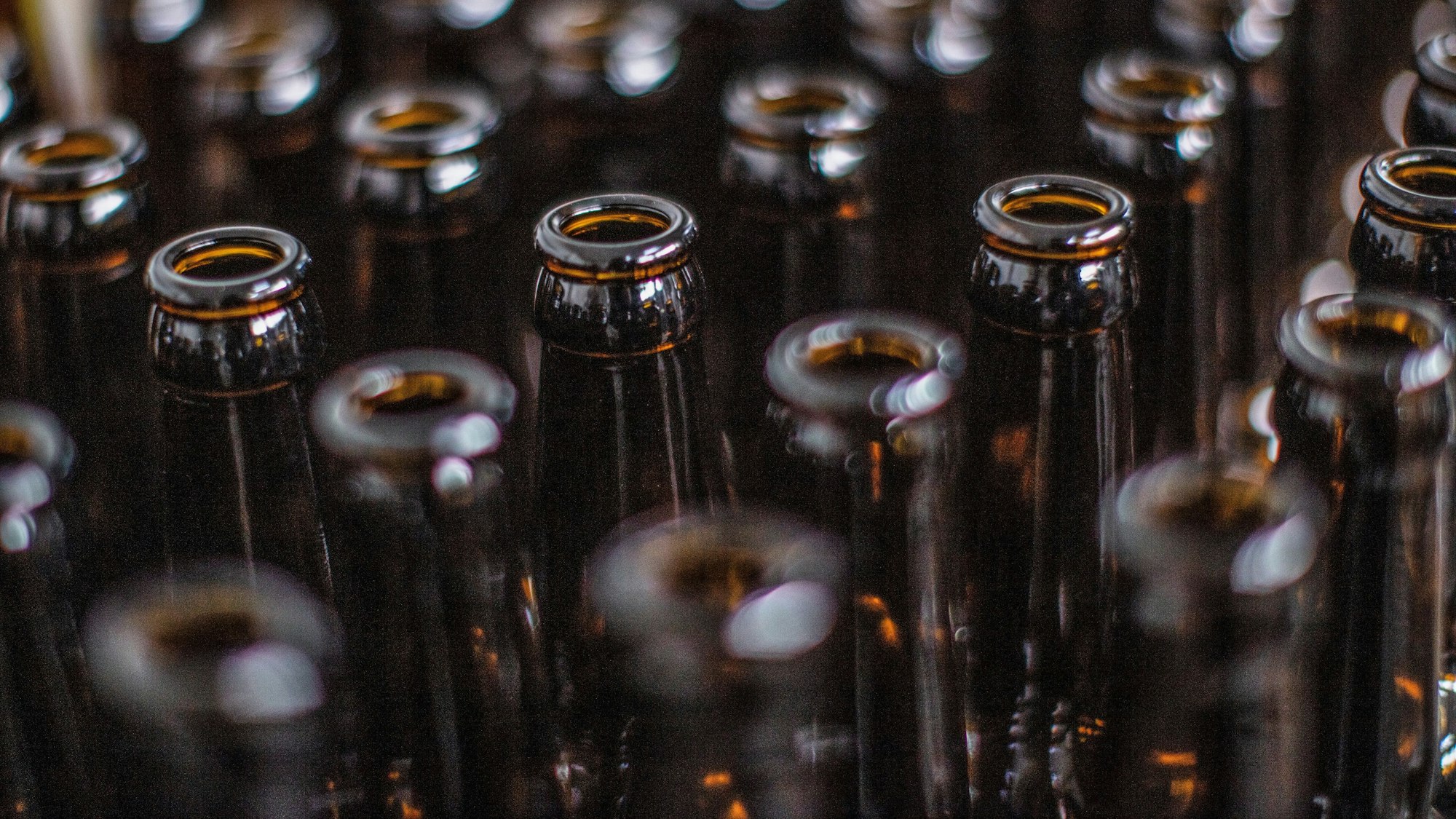 Das Symbolfoto zeigt viele braune Bierflaschen, die nebeneinanderstehen.