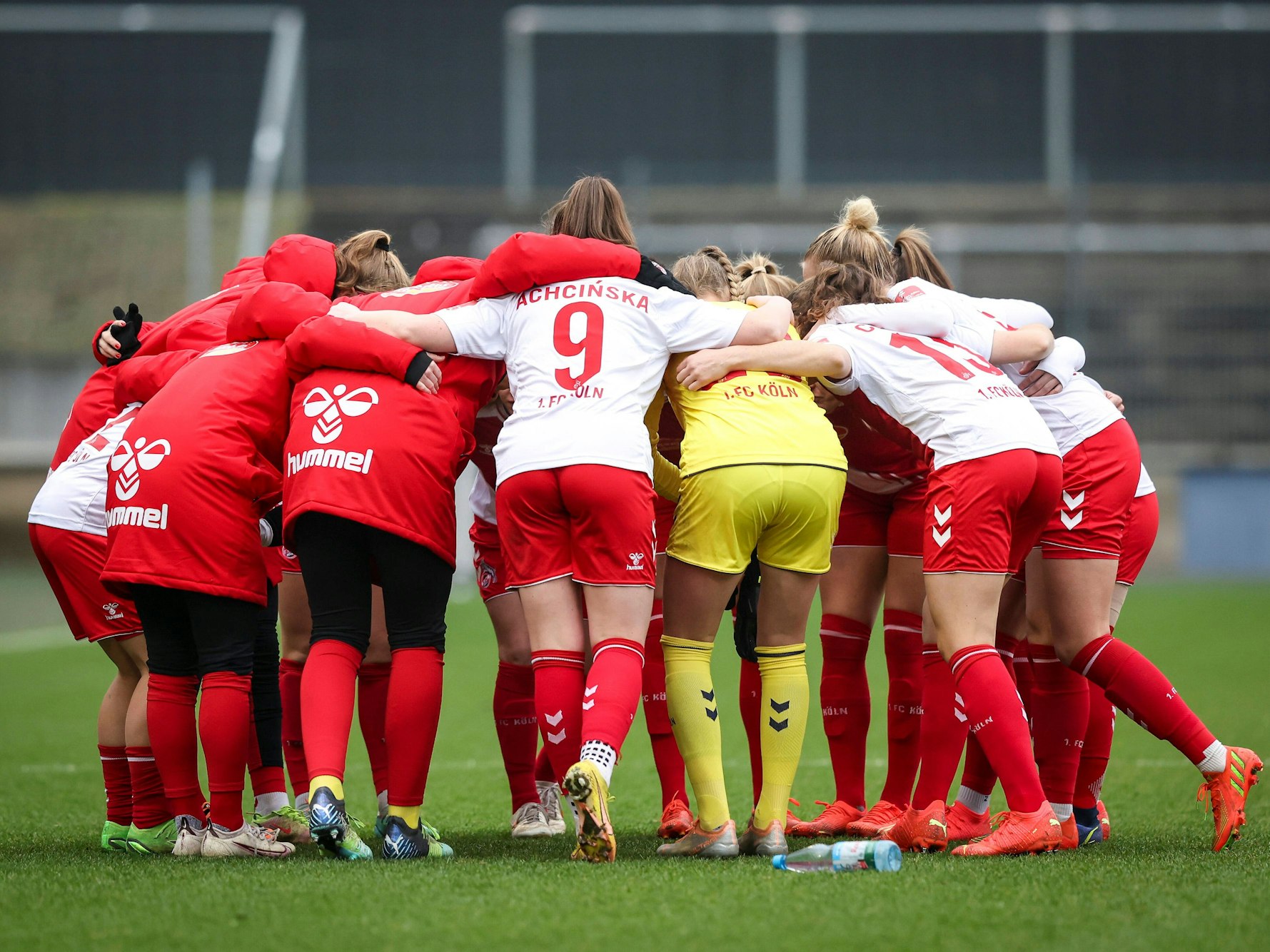 Die Frauen des 1. FC Köln stehen im Kreis.
