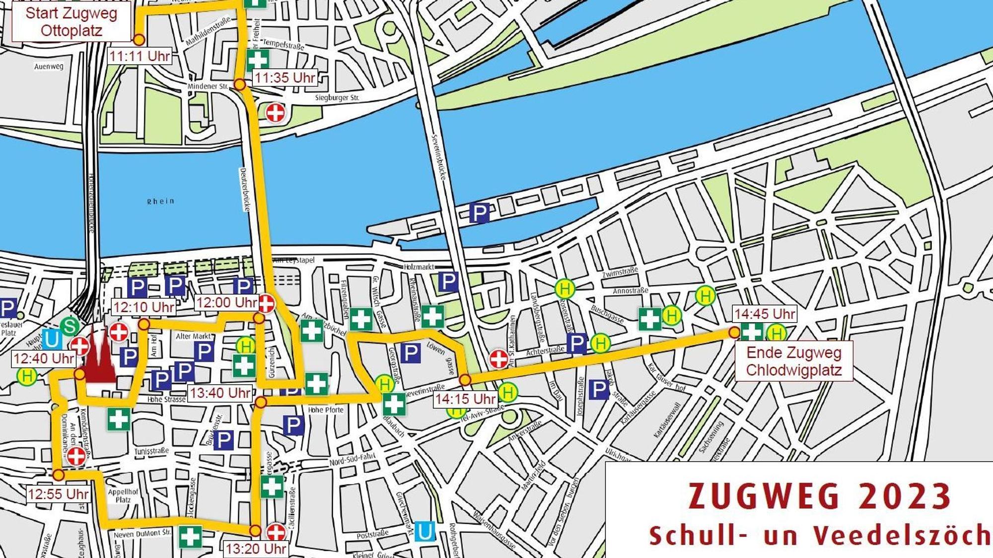 Eine Grafik mit dem Zugweg der Schull- un Veedelszöchs
