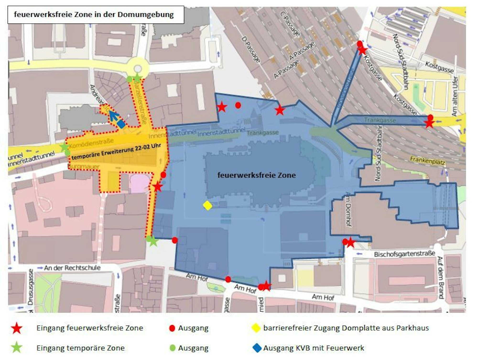 Grafik zur Feuerwerks-Verbotszone in Köln an Silvester 2022.