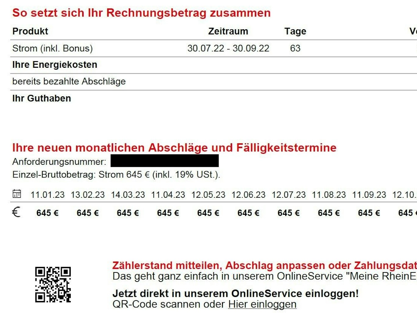 Ein Auszug aus einer Rechnung.