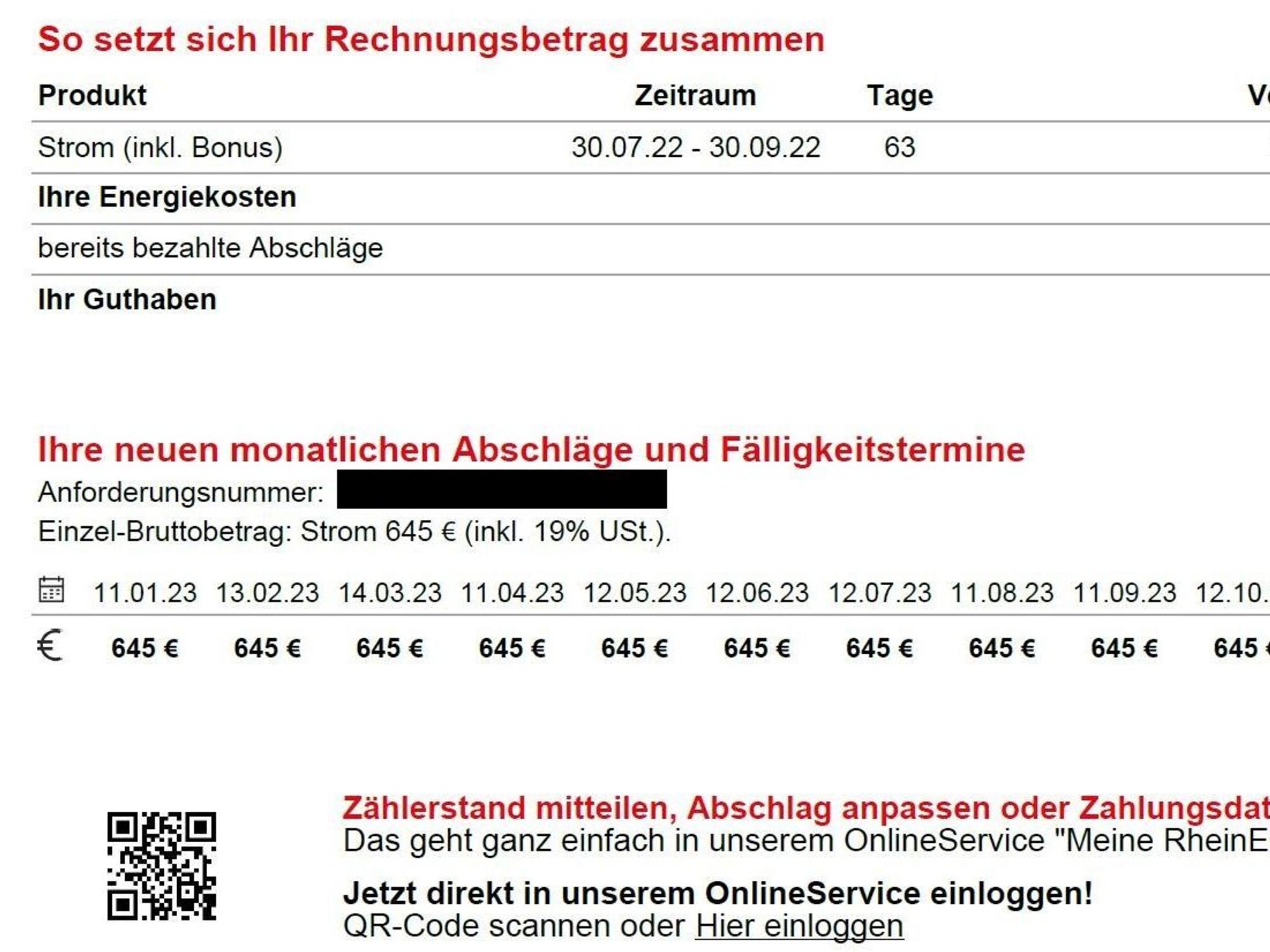 Ein Auszug aus einer Rechnung.