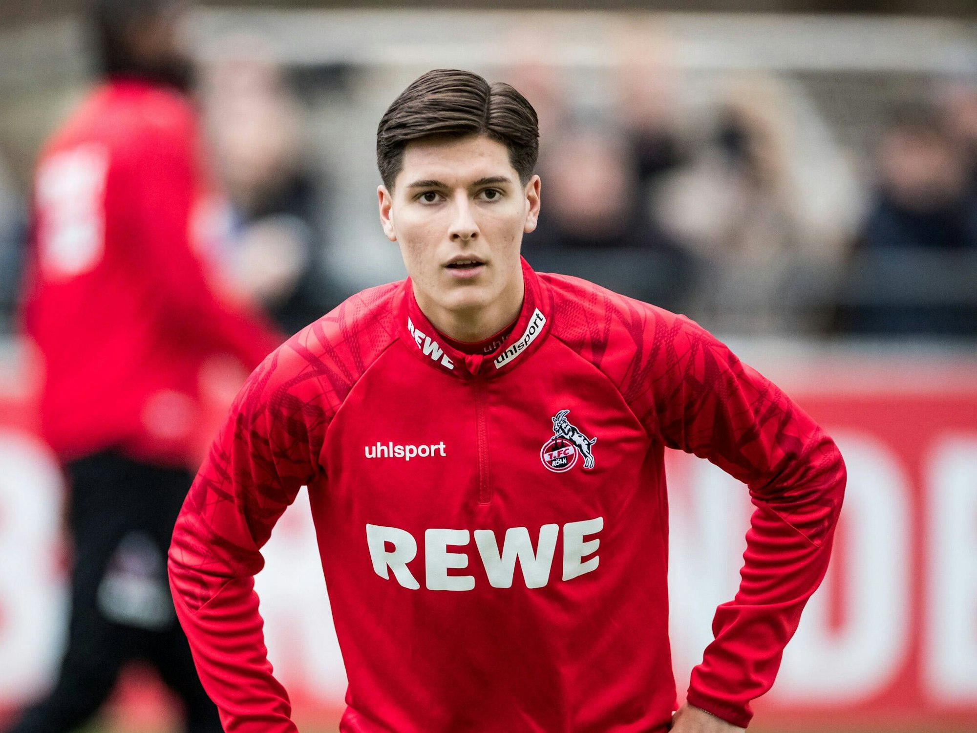 Sava Cestic stretcht sich im Training des 1. FC Köln.