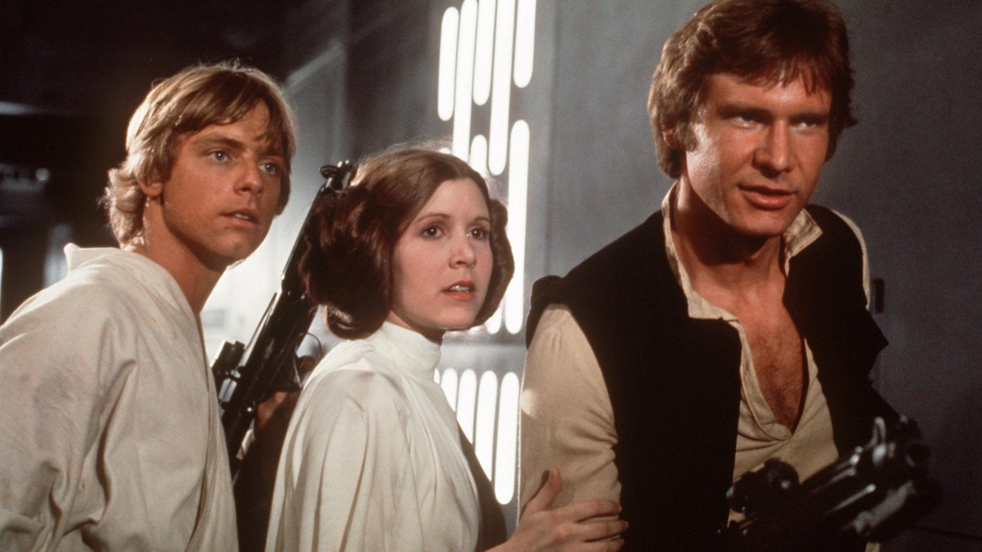 Luke Skywalker, Prinzessin Leia Organa und Han Solo im sechsten Teil der „Star Wars“-Saga „Die Rückkehr der Jedi-Ritter“.