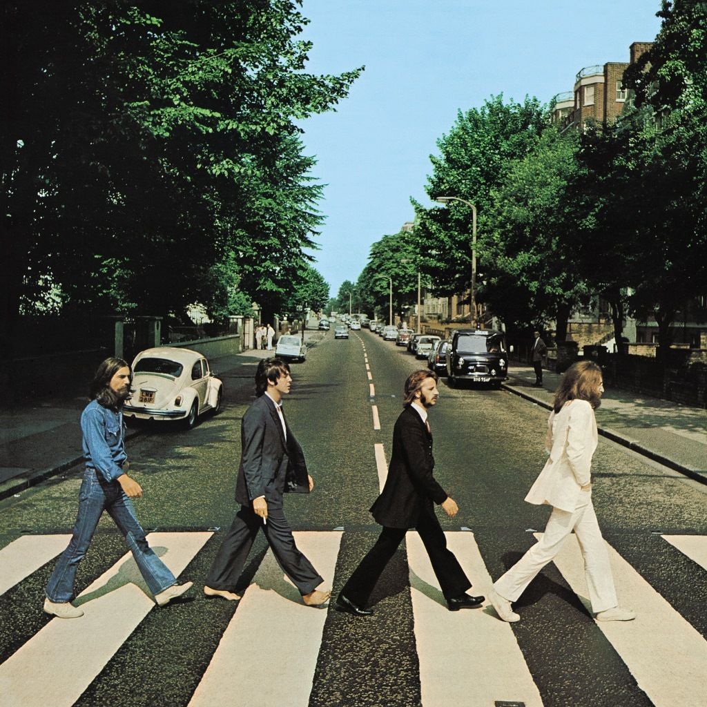 Das Albumcover der Beatles zeigt George Harrison (l.), Paul McCartney, Ringo Starr und John Lennon.