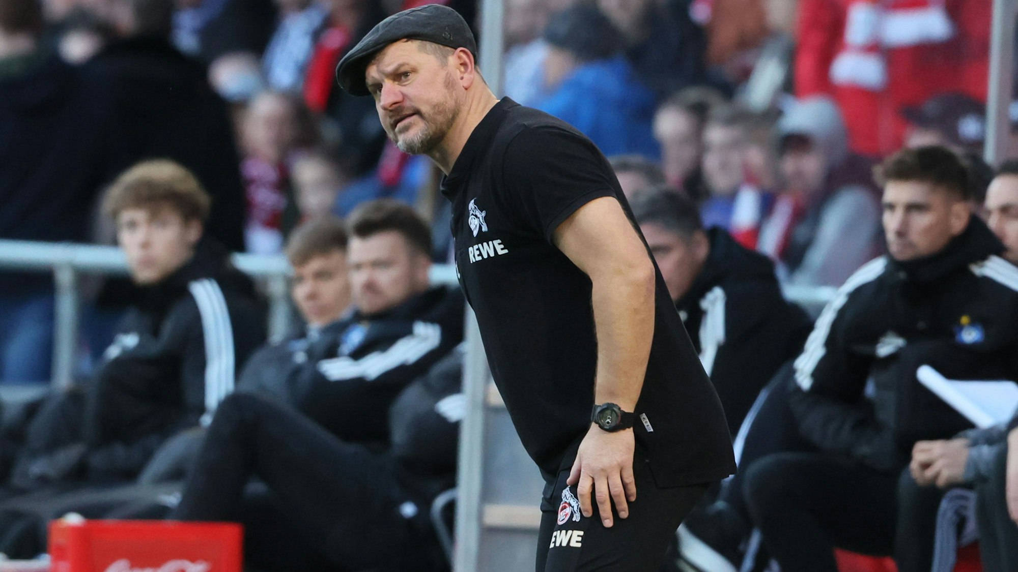 Steffen Baumgart steht beim 1. FC Köln gegen den HSV an der Seitenlinie.