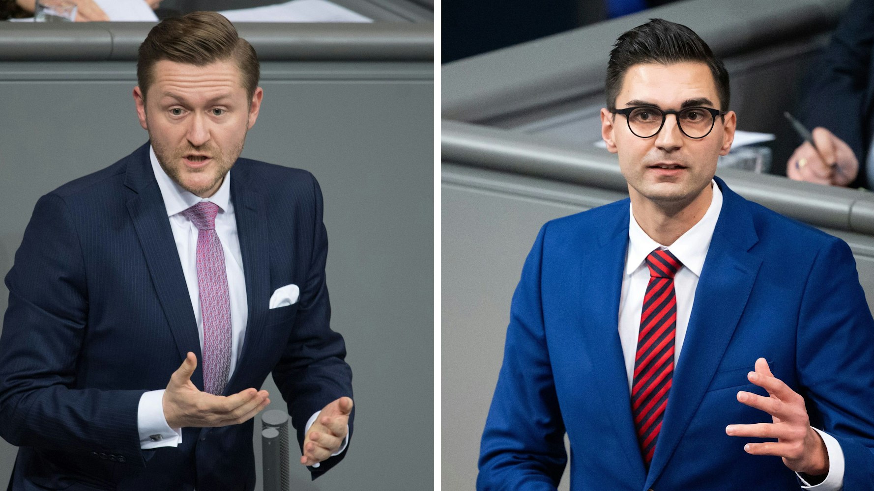 Die Bildkombo zeigt Wolfgang Stefinger (l, CSU) 2019 und Sepp Müller (CDU) am 2022 im Bundestag