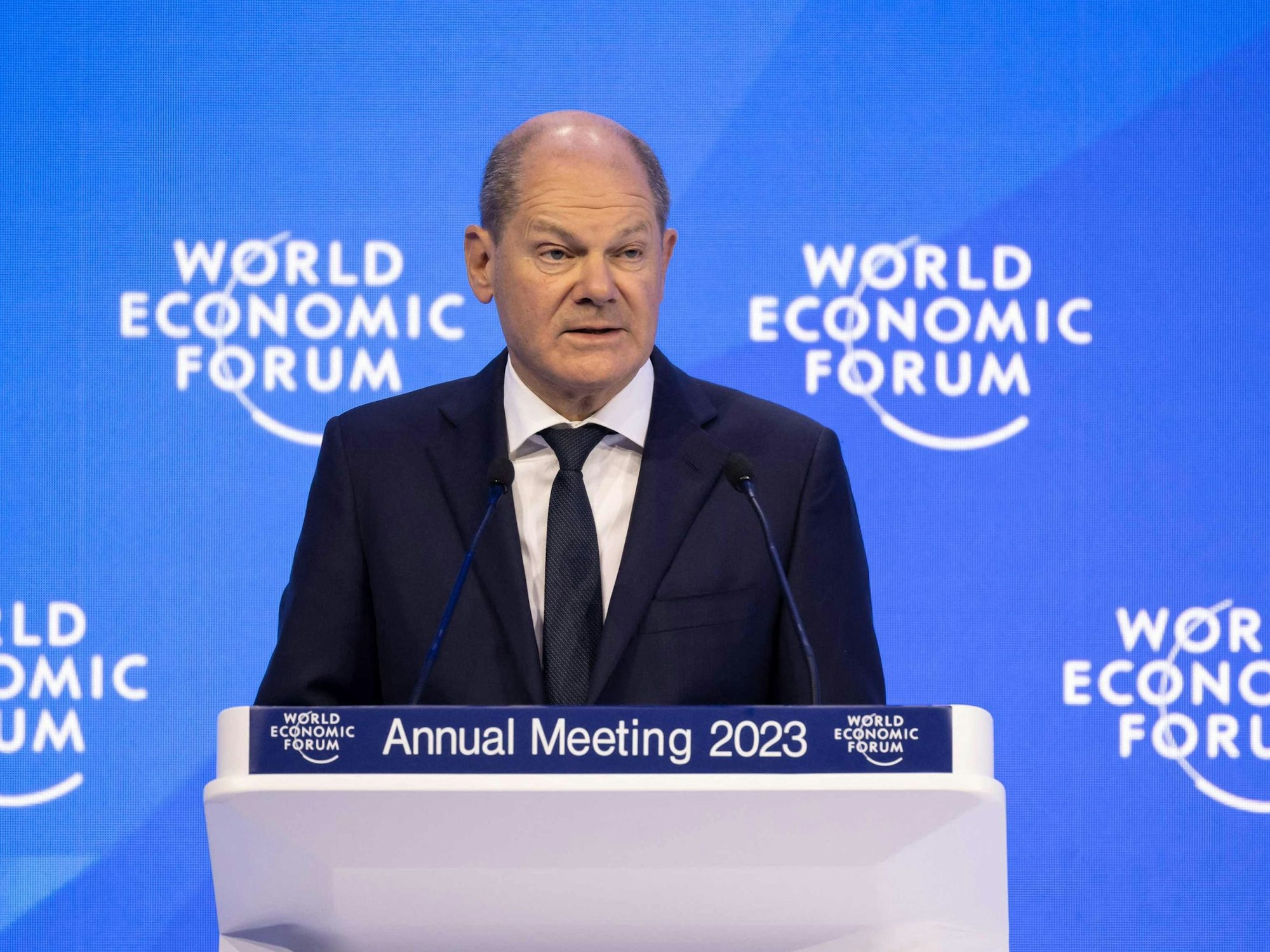 Der deutsche Bundeskanzler Olaf Scholz beim Weltwirtschaftsforum in Davos.