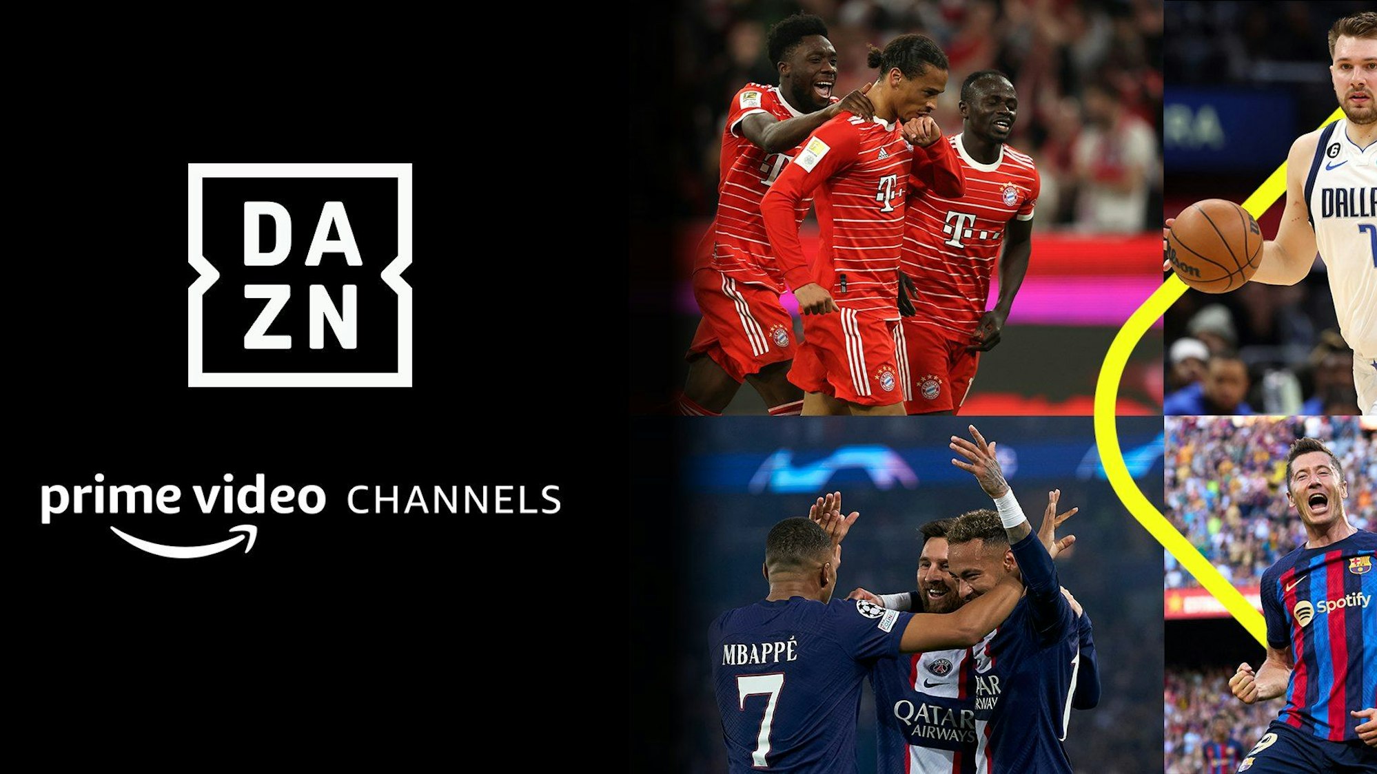 Montage mit den Logos von DAZN und Amazon Prime Video sowie mehrere Ausschnitte aus verschiedenen Sportarten