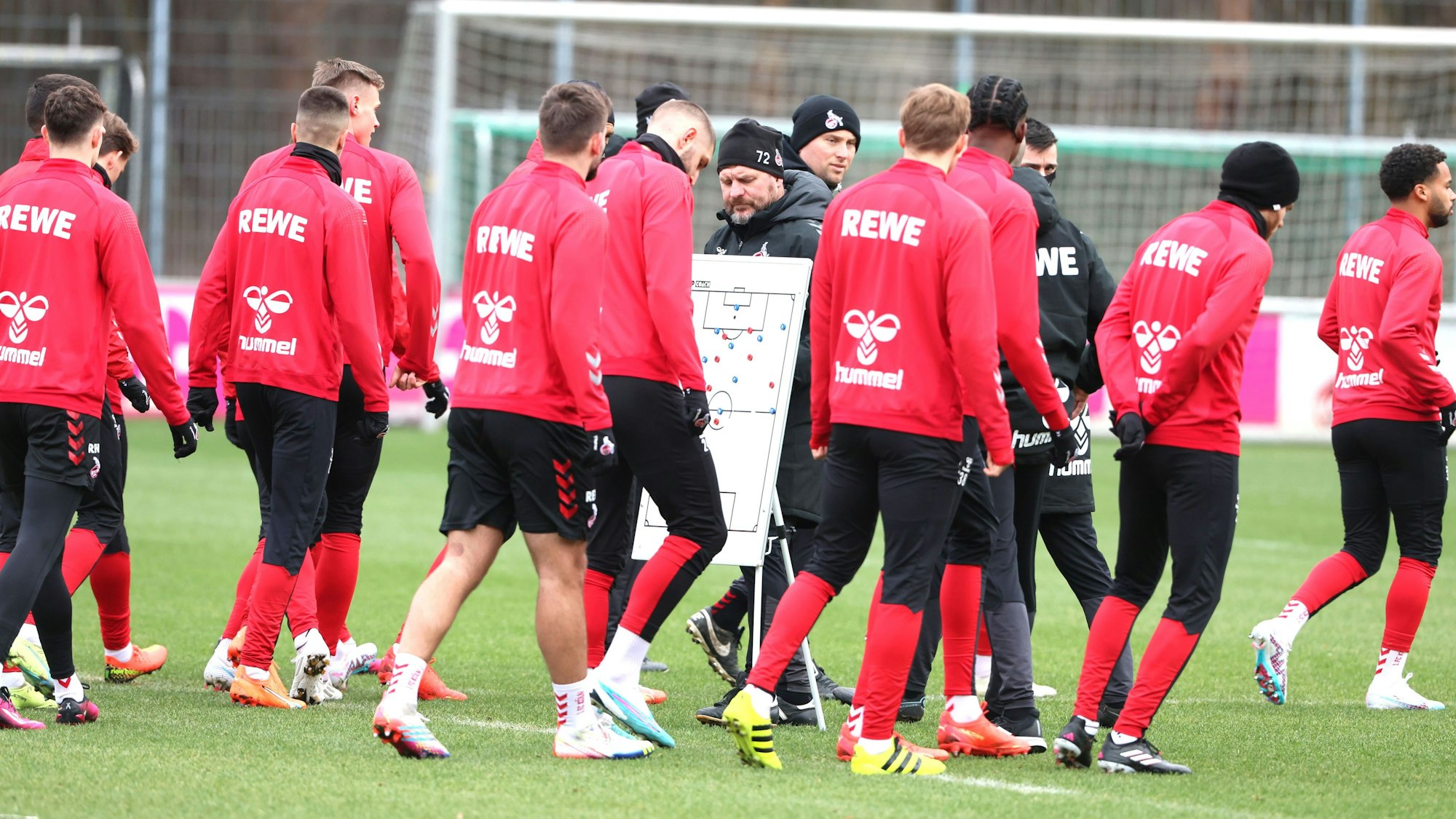 Steffen Baumgart und sein 1. FC Köln am Montag (23. Januar 2023) beim Abschlusstraining vorm Bayern-Spiel.
