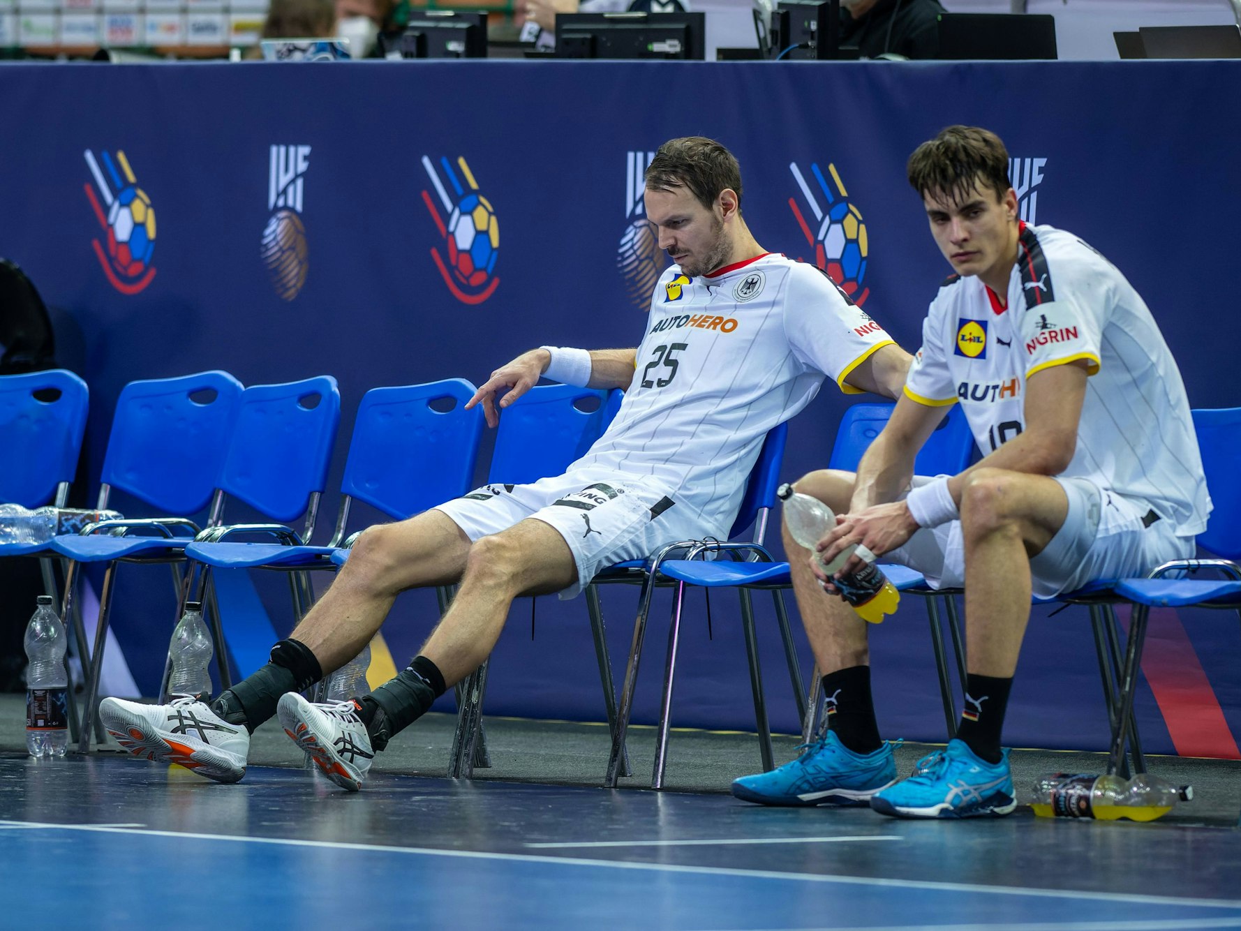 Nedergeschlagene Deutsche Spieler Rune Dahmke Deutschland, No.34 Kai Häfner Deutschland, No.25 Haefner Hafner Julian Köster Deutschland, No.18 Koester vlnr.