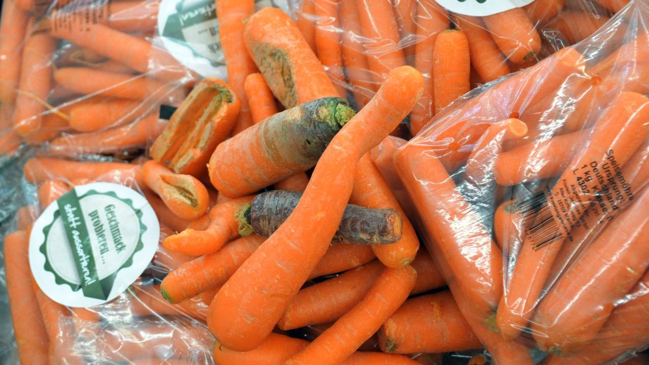 Karotten der Qualitätsklasse 2 werden im Oktober 2010 in Leutenbach (Baden-Württemberg) in einem Supermarkt verkauft. Wegen des hohen Wassergehalts fangen Karotten schnell an zu schimmeln. Doch ist es ausreichend, die betroffene Stelle einfach abzuschneiden?