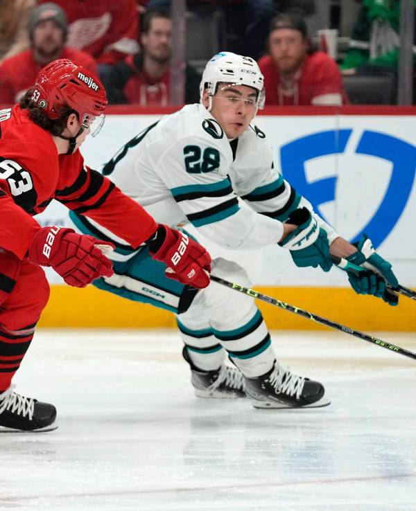 Die Detroit Red Wings mit Moritz Seider (53) besiegten die San Jose Sharks um Timo Meier.