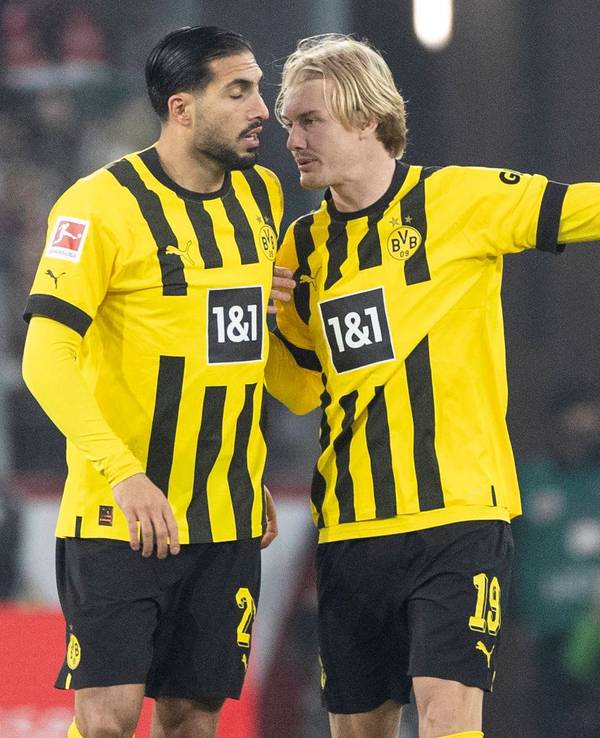 Dortmunds Emre Can und Julian Brandt diskutieren.