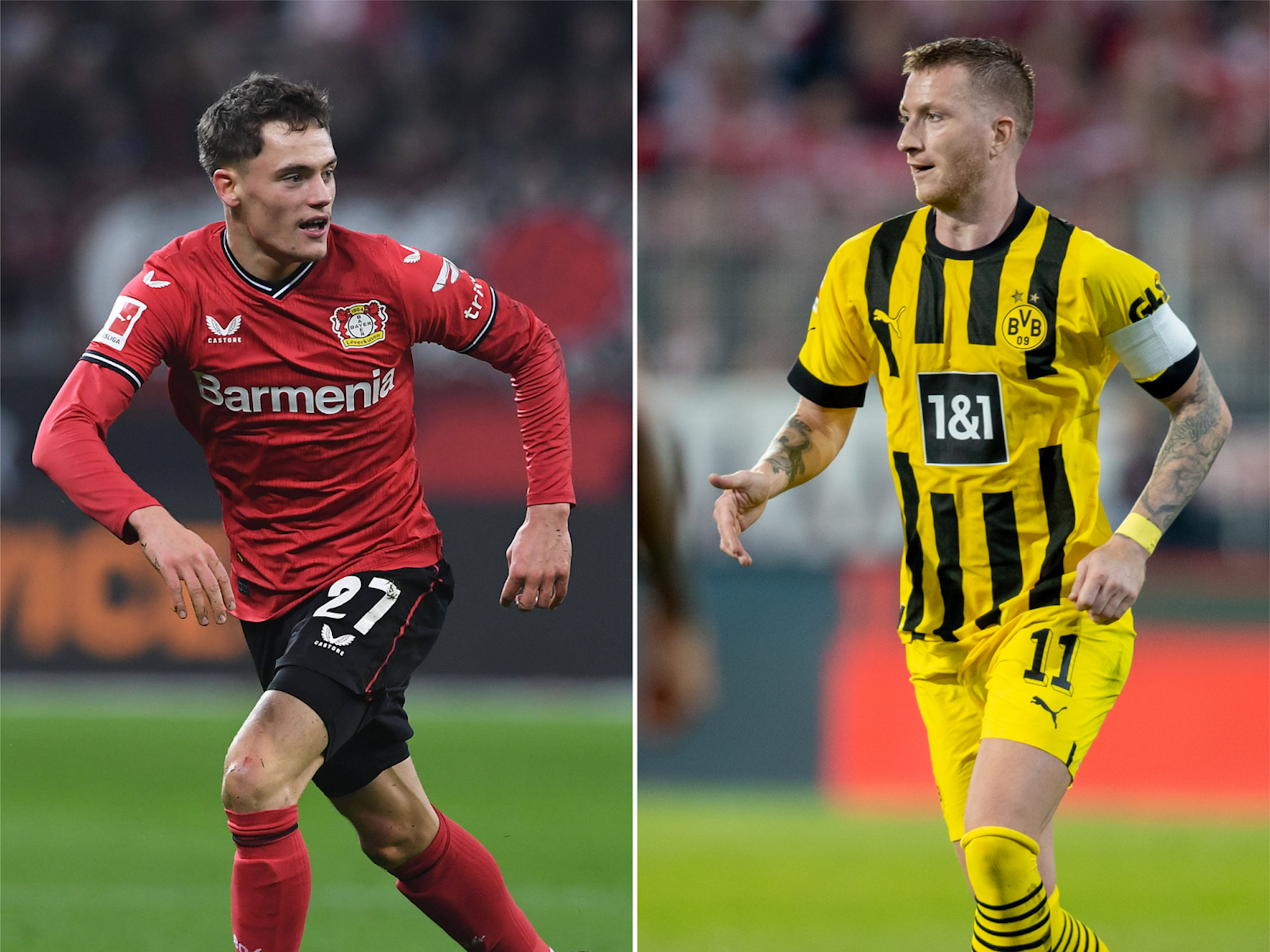 Florian Wirtz (links) und Marco Reus treffen in der Bundesliga aufeinander.