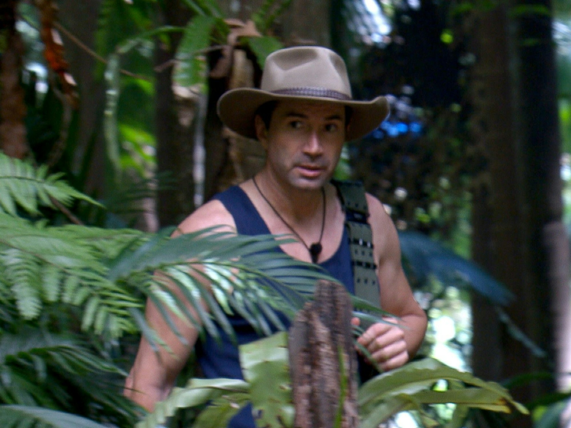 Tag 14 im Dschungelcamp. Lucas Cordalis ärgert sich darüber, das Gigi und Papis ihn nach der Dschungelprüfung allein im Wald zurückgelassen haben.