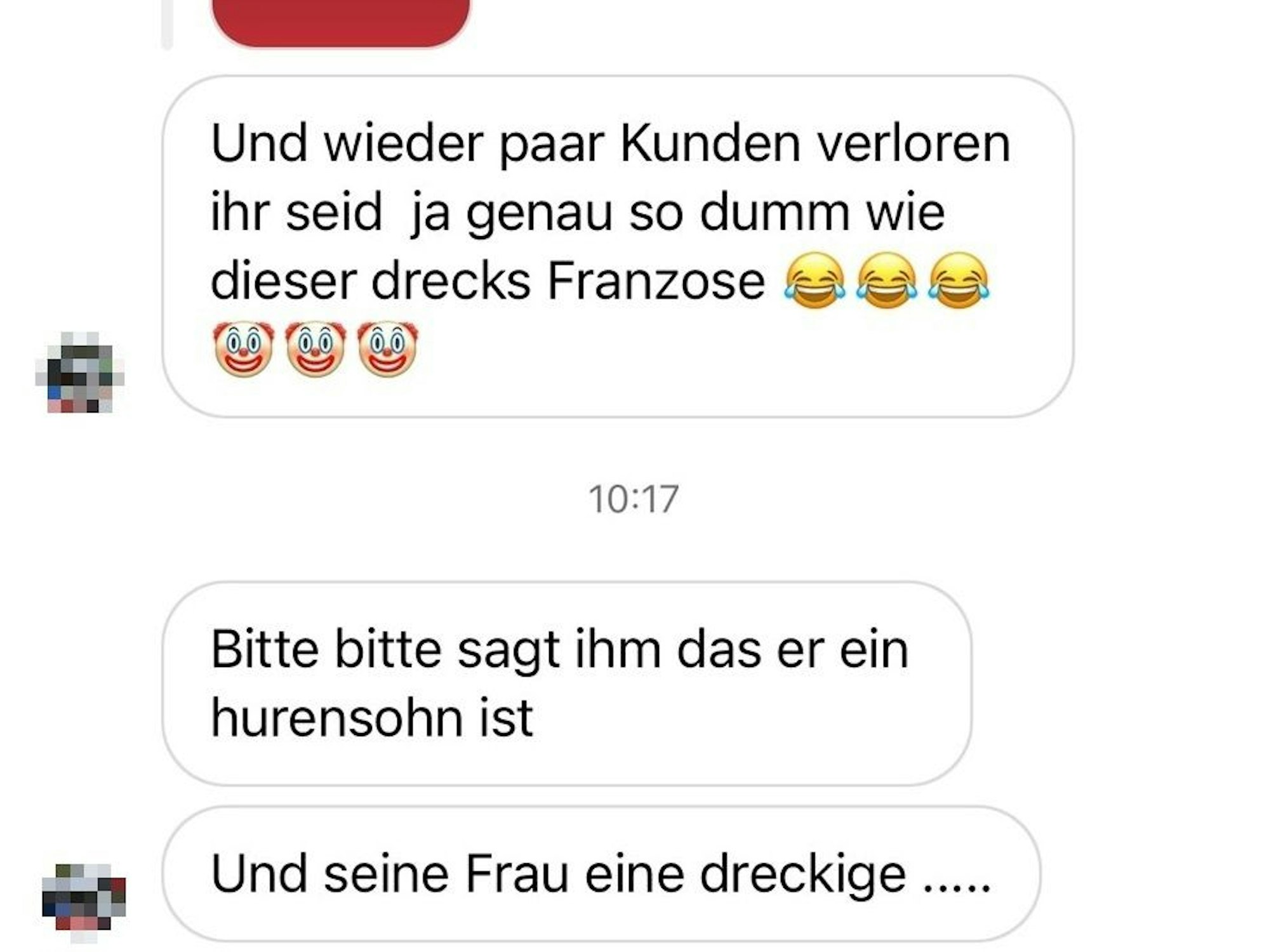 Screenshot einer Hass-Nachricht gegen Kaffeesaurus-Chef Rafet Aydogdu.