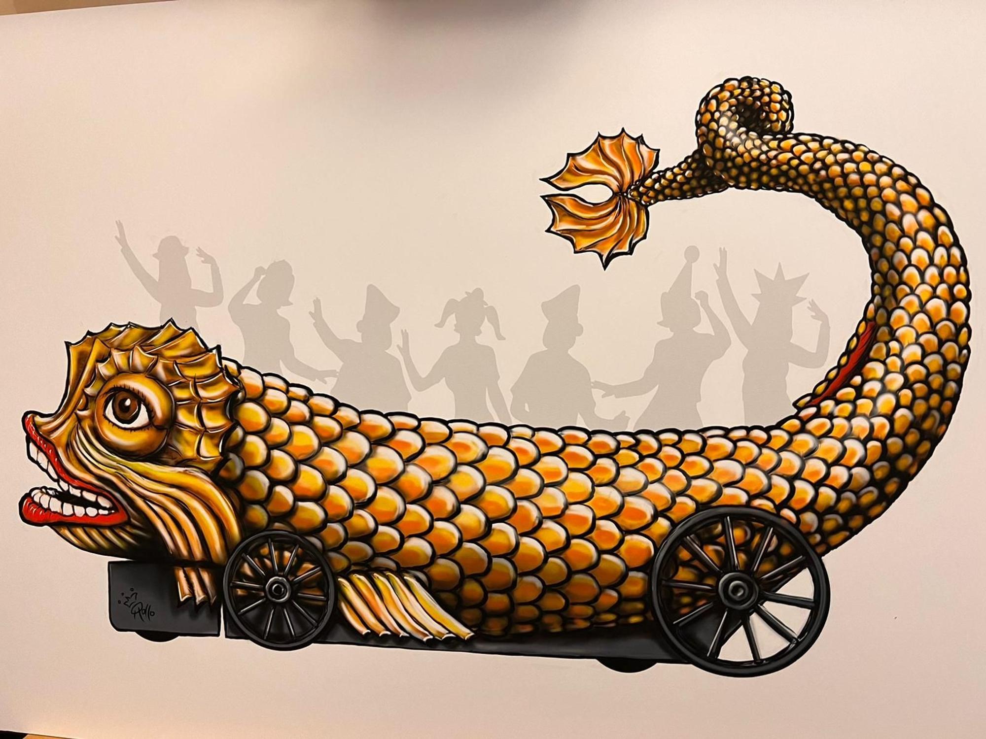 Entwurf eines Persiflage-Wagens des Kölner Rosenmontagszuges.
