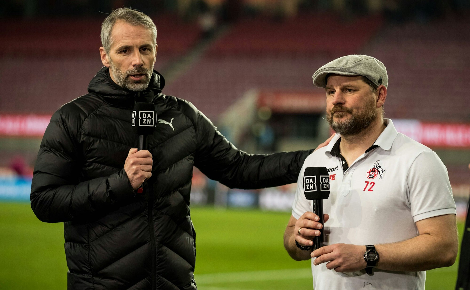 Marco Rose und Steffen Baumgart geben bei DAZN ein Interview.