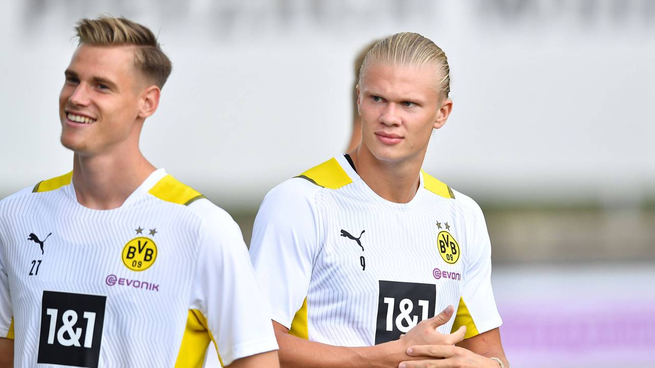 Steffen Tigges und Erling Haaland trainieren bei Borussia Dortmund.
