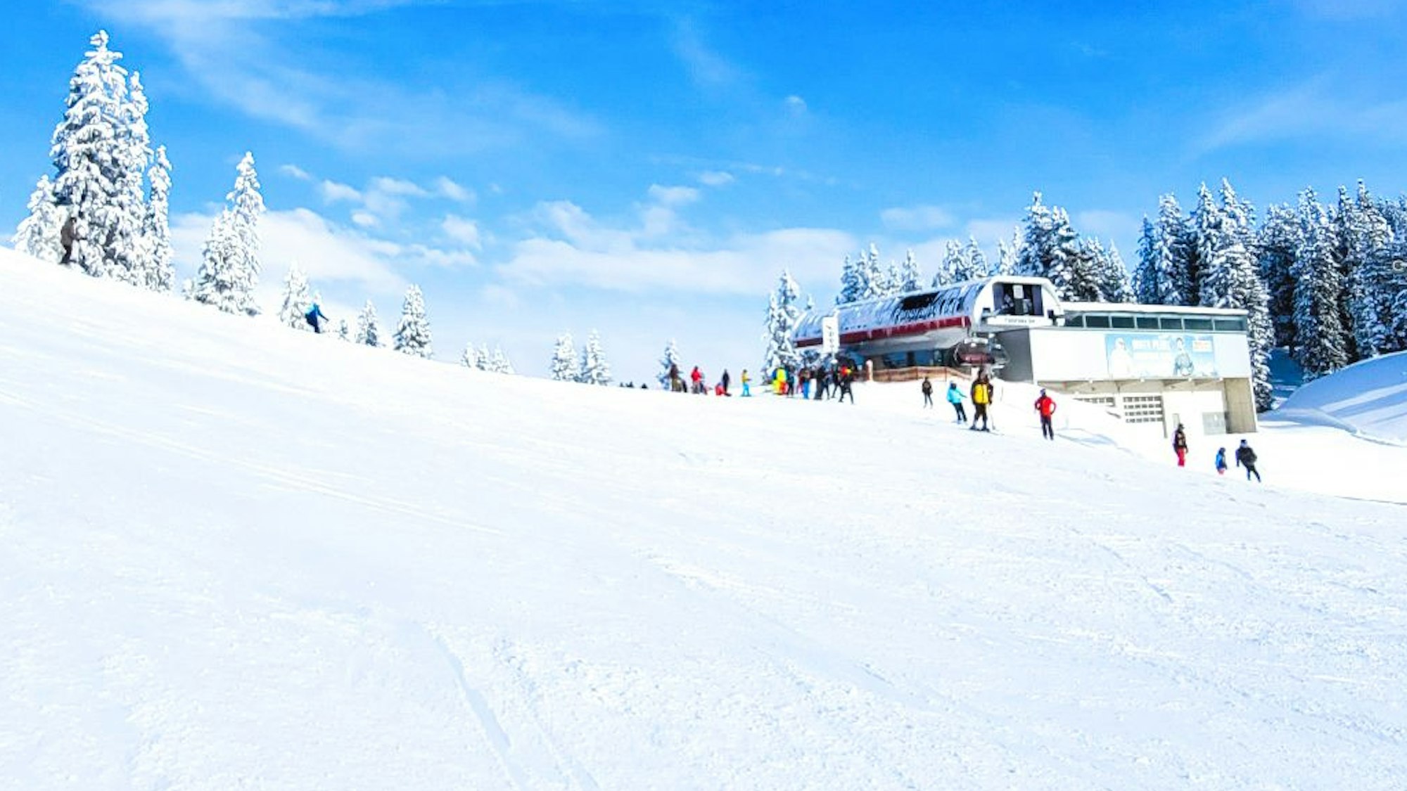Frisch präparierte Piste auf einem undatierten Foto im Skicircus Saalbach Hinterglemm Leogang Fieberbrunn.