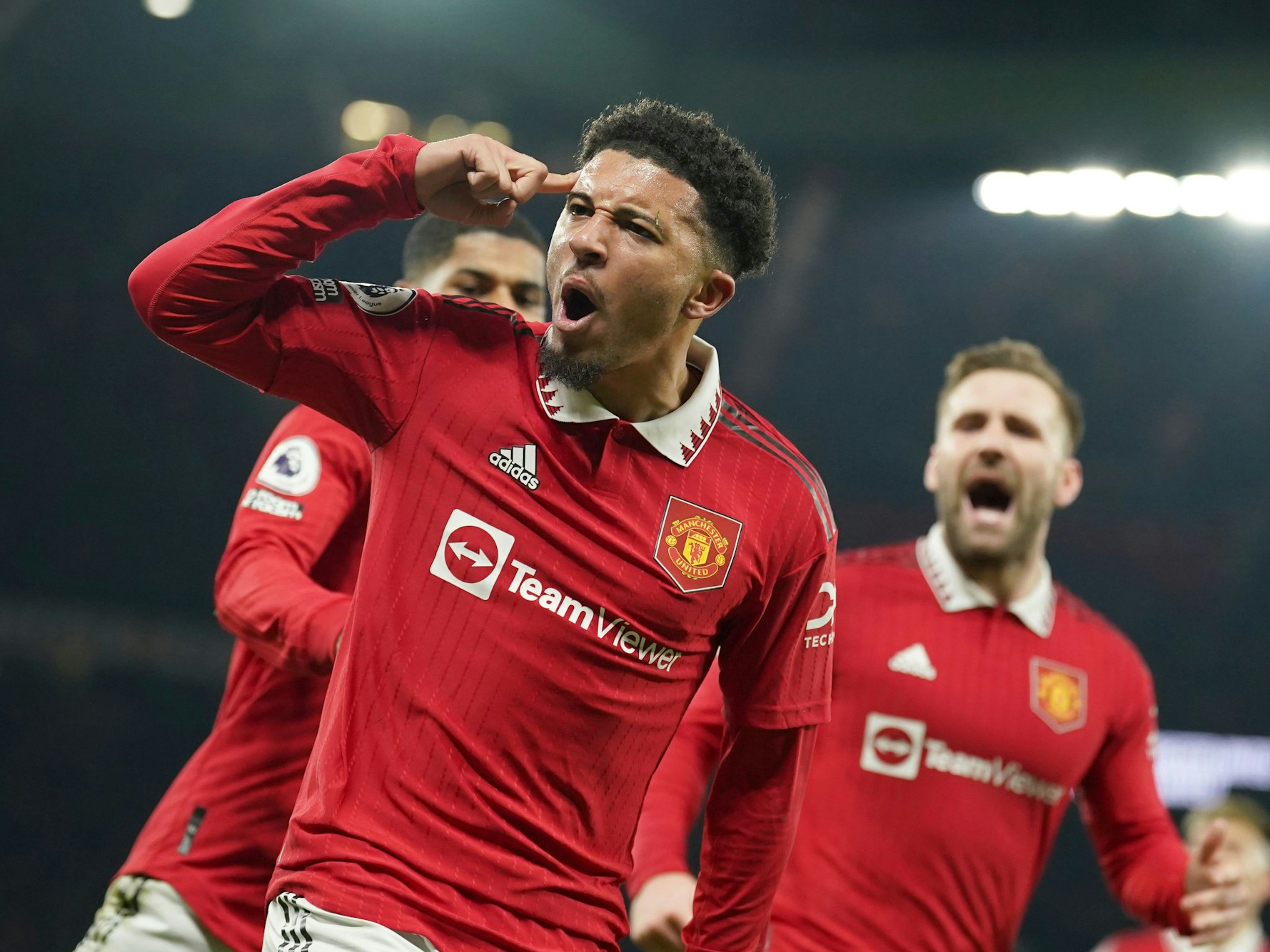 Jadon Sancho von Manchester United jubelt nach dem zweiten Tor seiner Mannschaft.