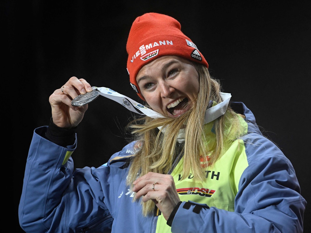 Biathlon-Weltmeisterschaft in Oberhof: Denise Herrmann-Wick freut sich über Silber in der Verfolgung über 10 Kilometer.