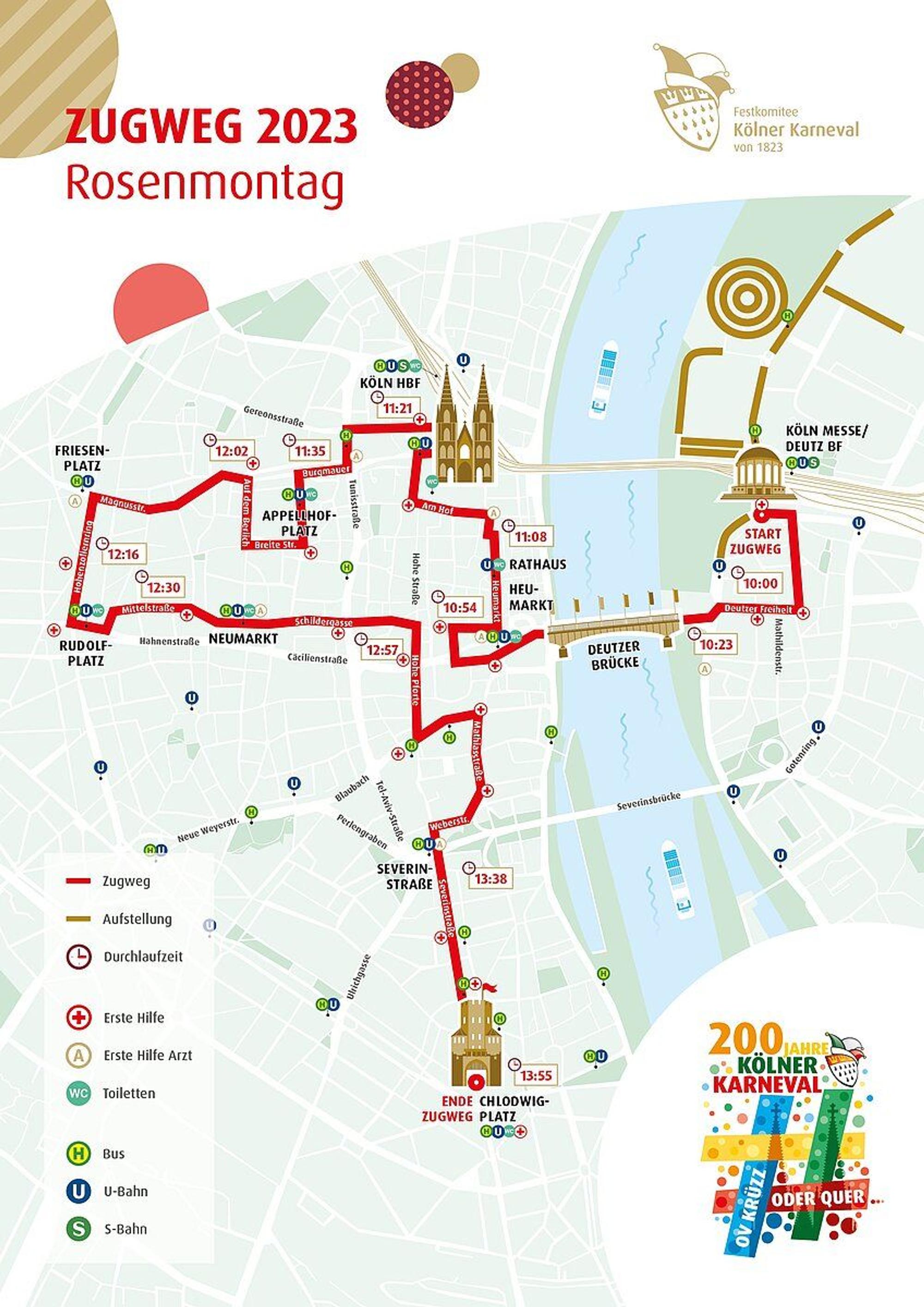 Der Zugweg 2023 in Köln führt erstmals über die Deutzer Brücke.