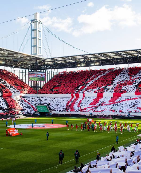 Die Fans des 1. FC Köln zeigen beim Heimspiel gegen den VfL Wolfsburg eine Choreografie.