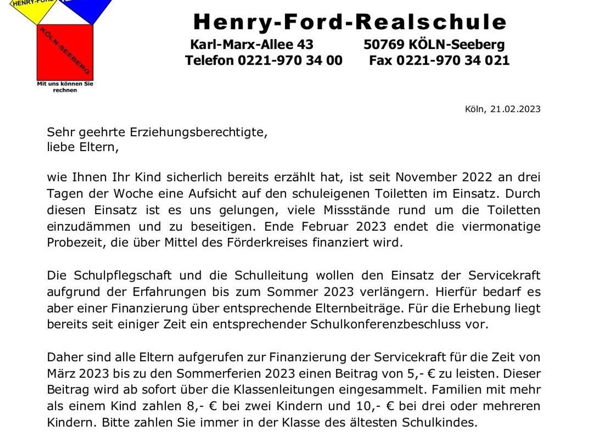 Ein Ausschnitt aus einem Elternbrief