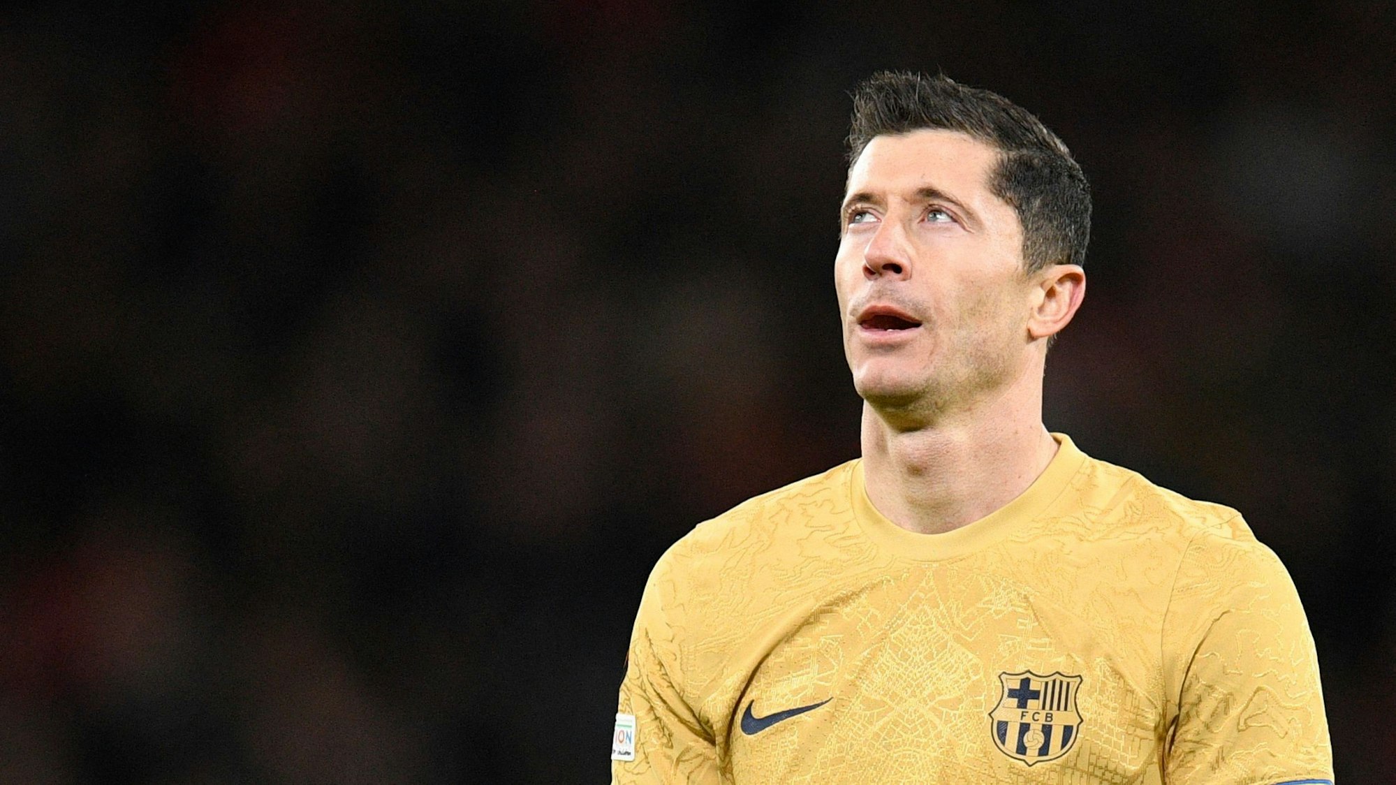 Robert Lewandowski beim Spiel Manchester United gegen FC Barcelona.