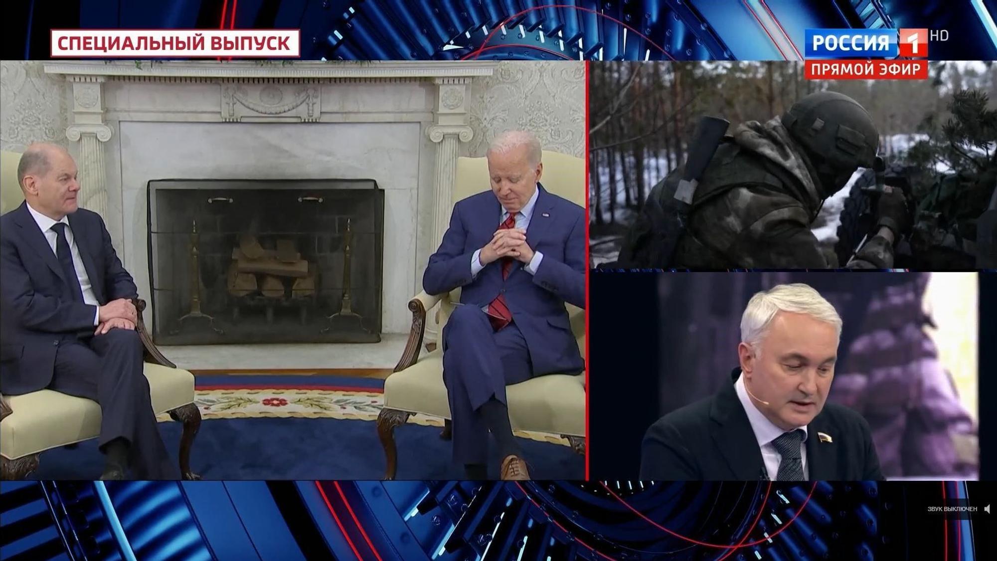 In der russischen Propaganda-Talkshow „60 Minuten“ auf Rossija 1 spricht Moderatorin Olga Skabeeva über aktuelle außenpolitische Themen. Der russische General Andrei Walerjewitsch Kartapolow erklärt darin, Deutschland habe schon immer die Ukraine zum Ziel gehabt.