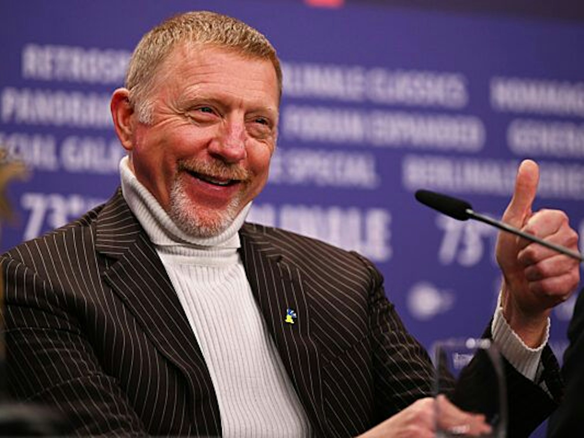 Boris Becker, ehemaliger Tennis-Profi und Protagonist, nimmt an der Pressekonferenz zum Film "Boom! Boom! The World vs. Boris Becker" im Rahmen der Berlinale teil.