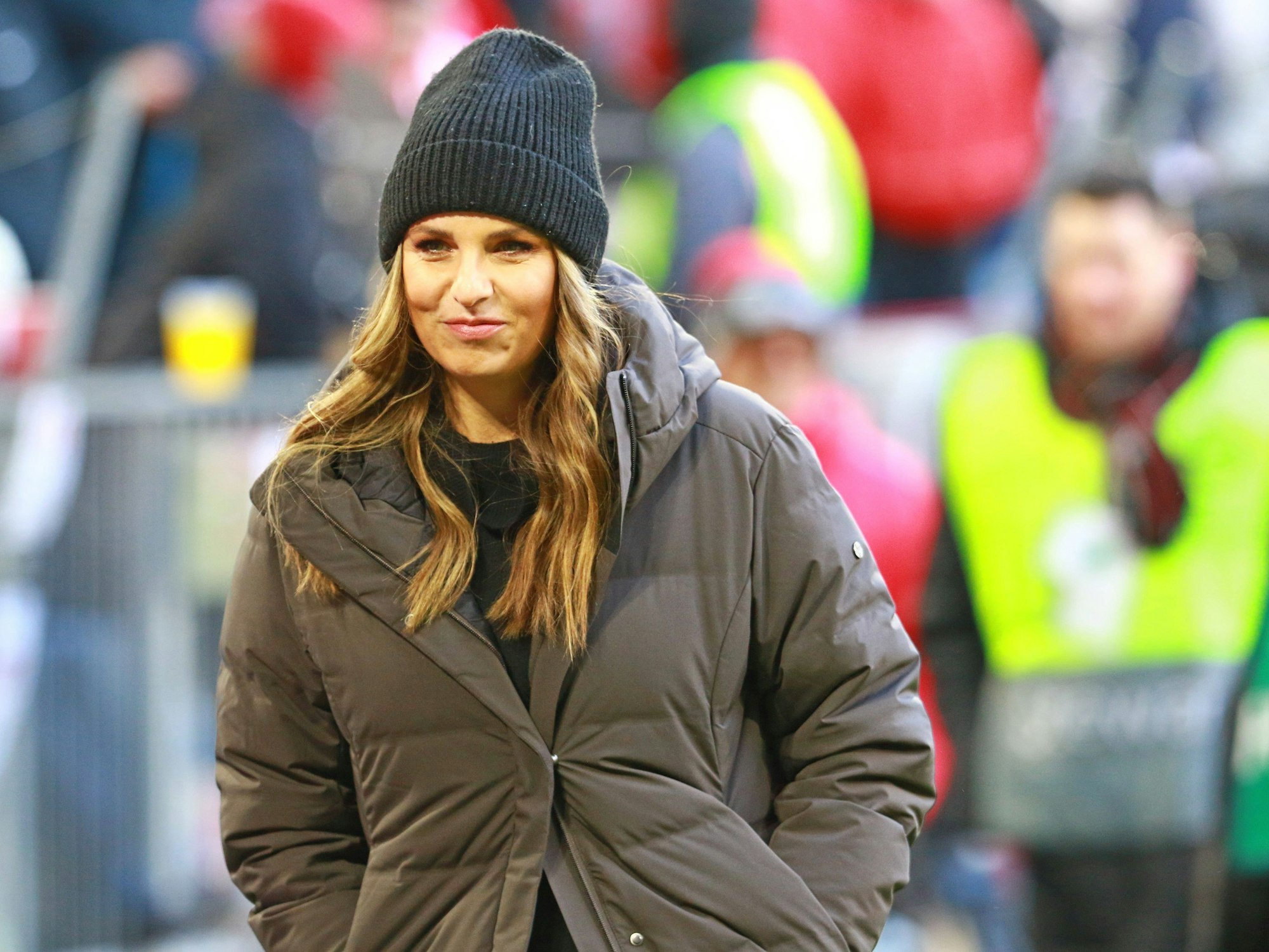 Moderatorin Laura Wontorra für DAZN in München.