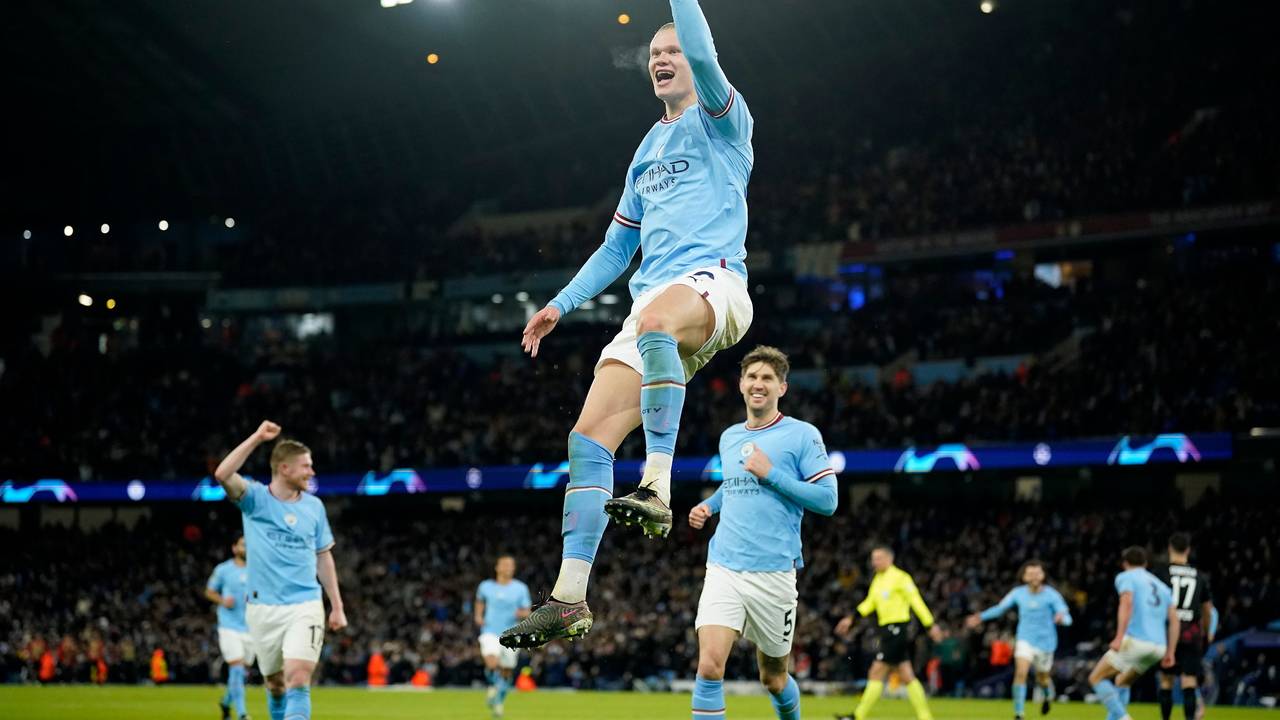 Erling Haaland jubelt nach dem Tor zum 5:0 am 14. März 2023 gegen Borussia Dortmund.