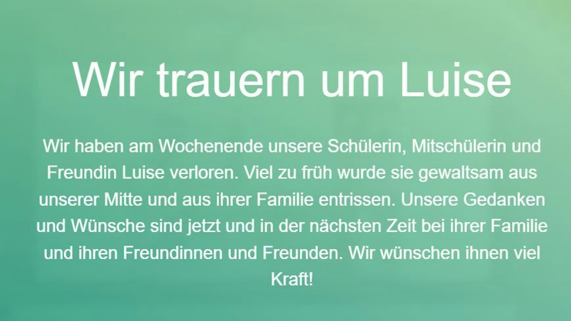 Auf der Homepage der Schule, die Luise besuchte, erscheint ihre Traueranzeige.