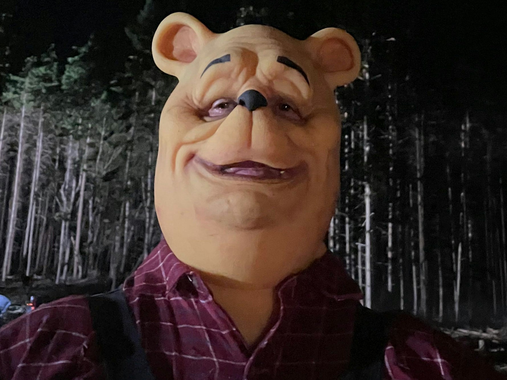 Eine Person mit Bärenmaske aus dem neuen „Winnie the Pooh“-Horrorfilm.