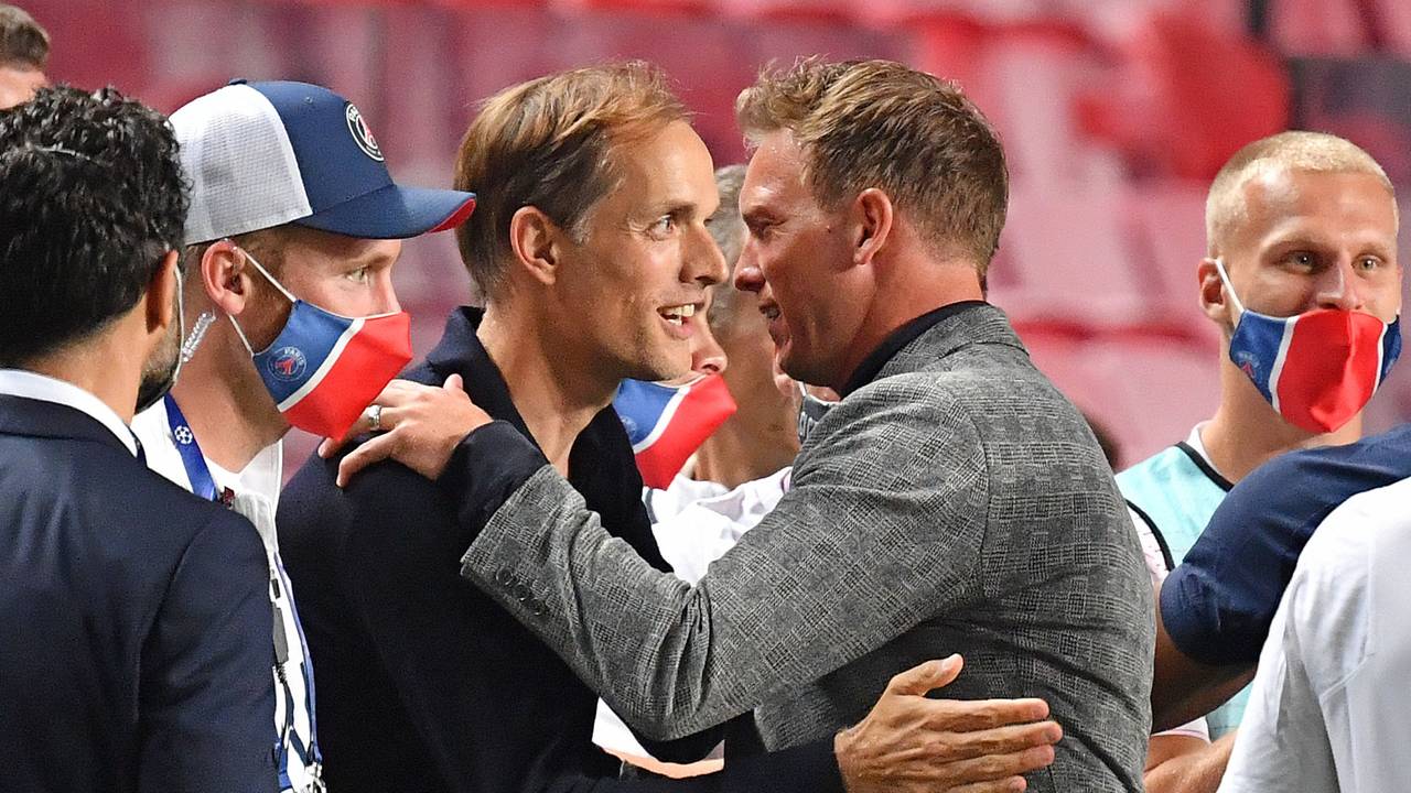 Treffen zweier Trainer: Julian Nagelsmann umarmt Thomas Tuchel.