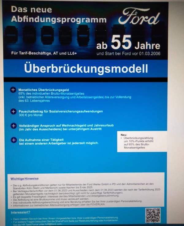 Dieses neue Abfindungsangebot wurde den Fordlern und Fordlerinnen unterbreitet.