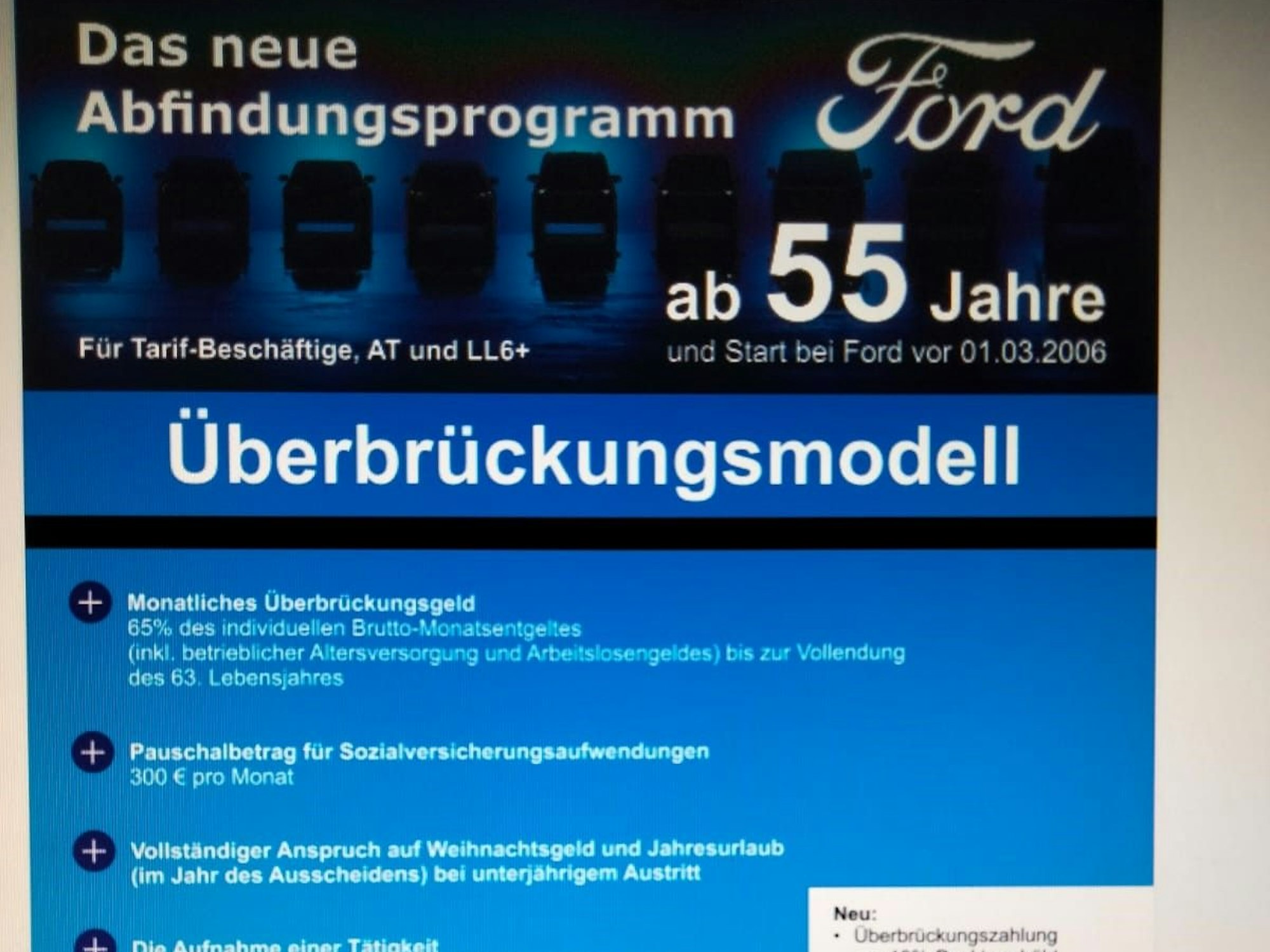 Dieses neue Abfindungsangebot wurde den Fordlern und Fordlerinnen unterbreitet.