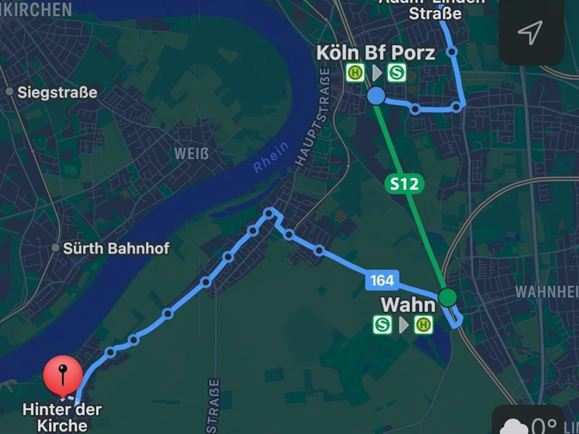 Die Route von Telvin Pattatahanath mit Bus und Bahn. Er soll 8,5 km zu seiner Grundschule in Köln zurücklegen.