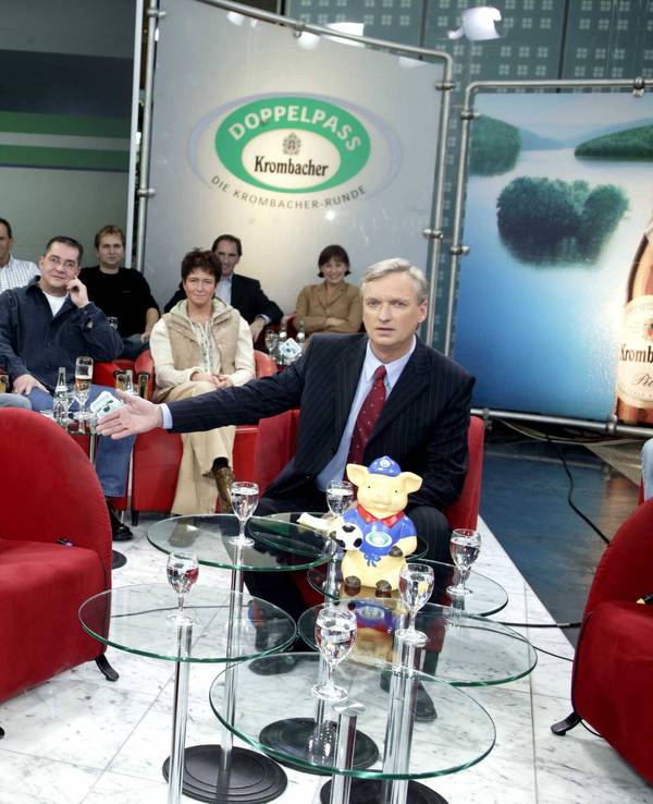 Udo Lattek und Moderator Rudolph Brückner beim Doppelpass.