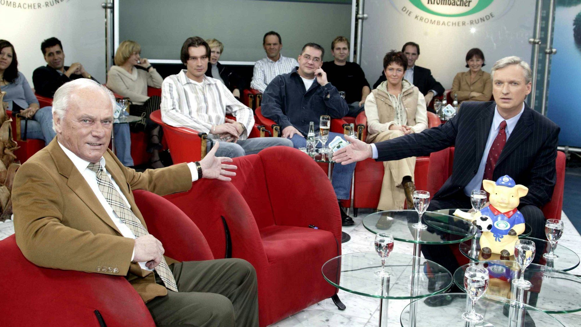 Udo Lattek und Moderator Rudolph Brückner beim Doppelpass.