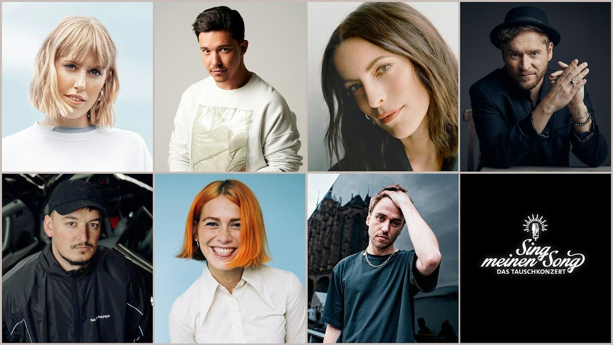 LEA, Nico Santos, Stefanie Kloß, Johannes Oerding (v.o.l.). Montez, Alli Neumann, Clueso (v.ul.l.) sind bei „Sing meinen Song“ 2023 dabei.