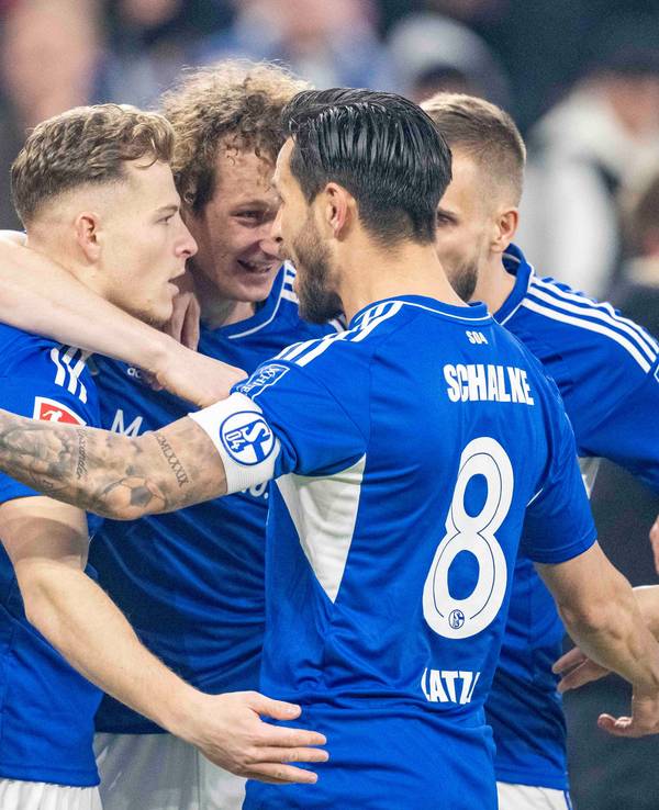 Die Schalker Spieler jubeln nach dem Tor zum 1:0.