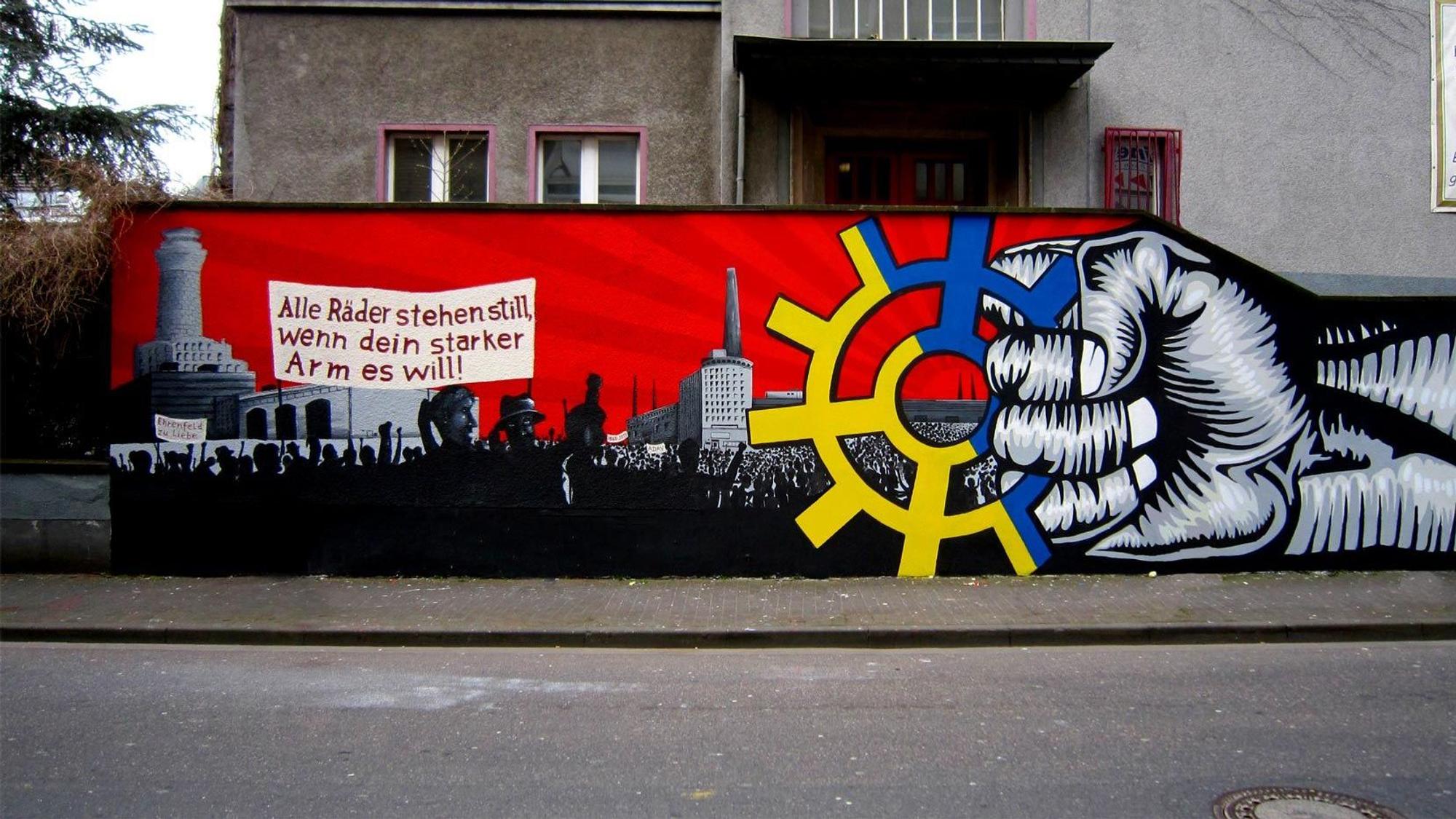 Das SPD-Wandgemälde an der Herbrandtstraße in Ehrenfeld. Es entstand 2013, ist aber abgetragen worden.