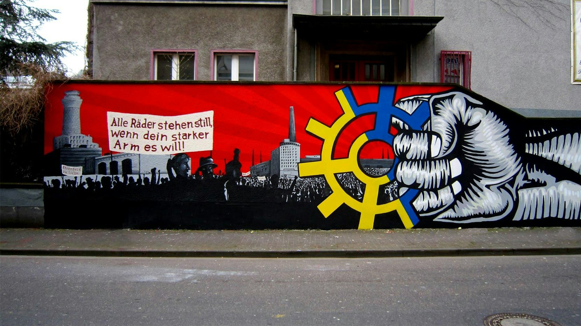 Das SPD-Wandgemälde an der Herbrandtstraße in Ehrenfeld. Es entstand 2013, ist aber abgetragen worden.