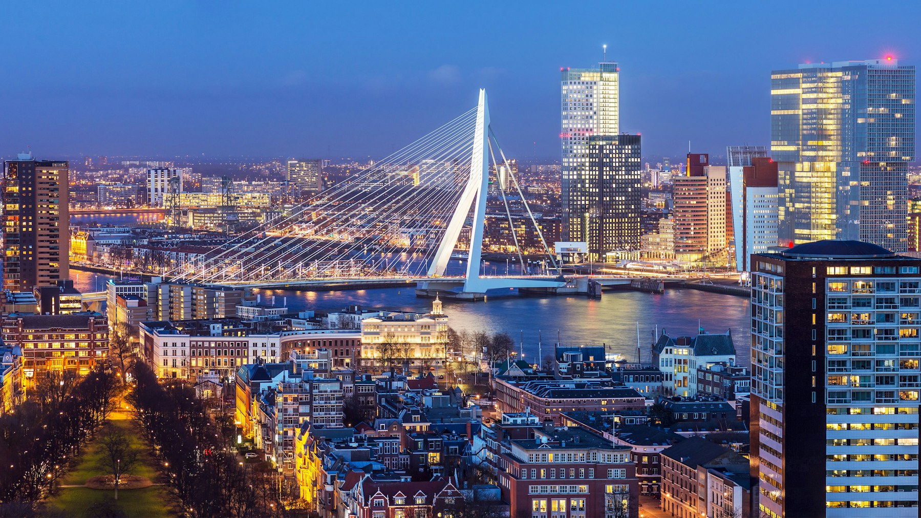 Die moderne Architekturstadt Rotterdam begeistert mit ihrer atemberaubenden Skyline und der Erasmusbrücke.